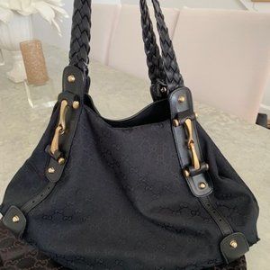 Gucci- Canvas Vintage Hobo bag with braided leather handles